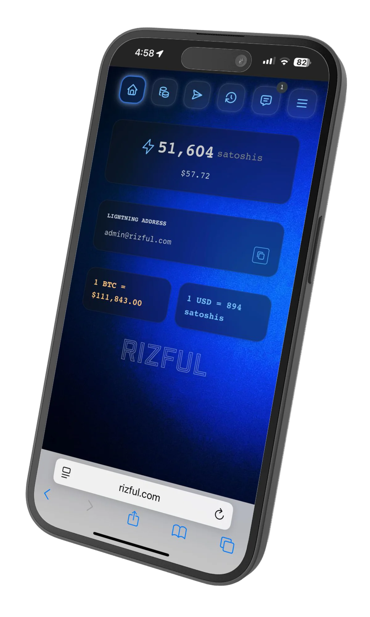 Rizful website on iPhone, left angled view