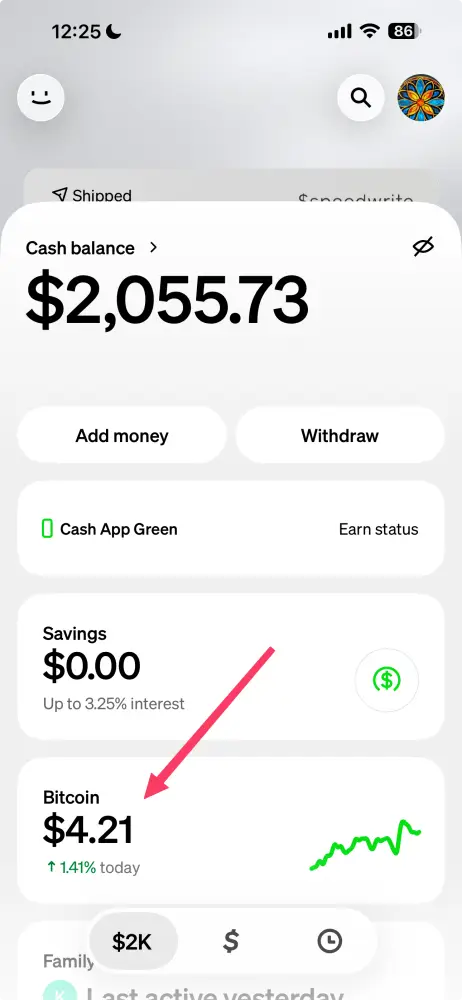 Cash App step 2: Tap your Bitcoin balance