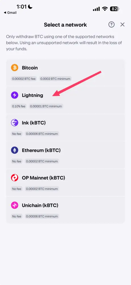 Kraken step 4: Choose Lightning